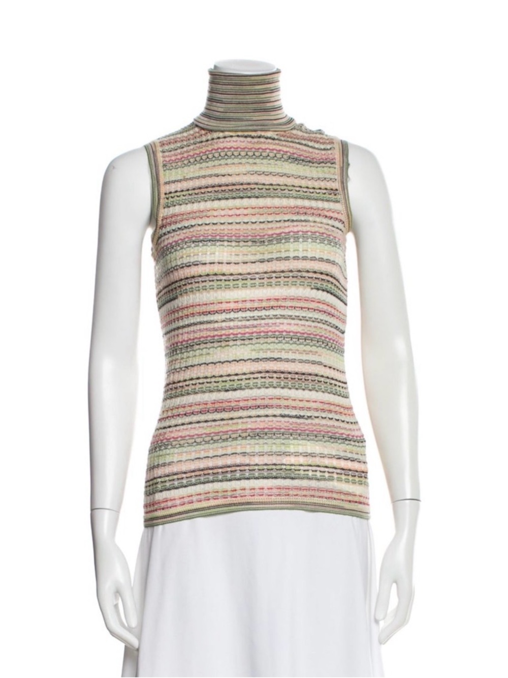 M Missoni Multicolor Striped Sleeveless turtle Neck Knit Top